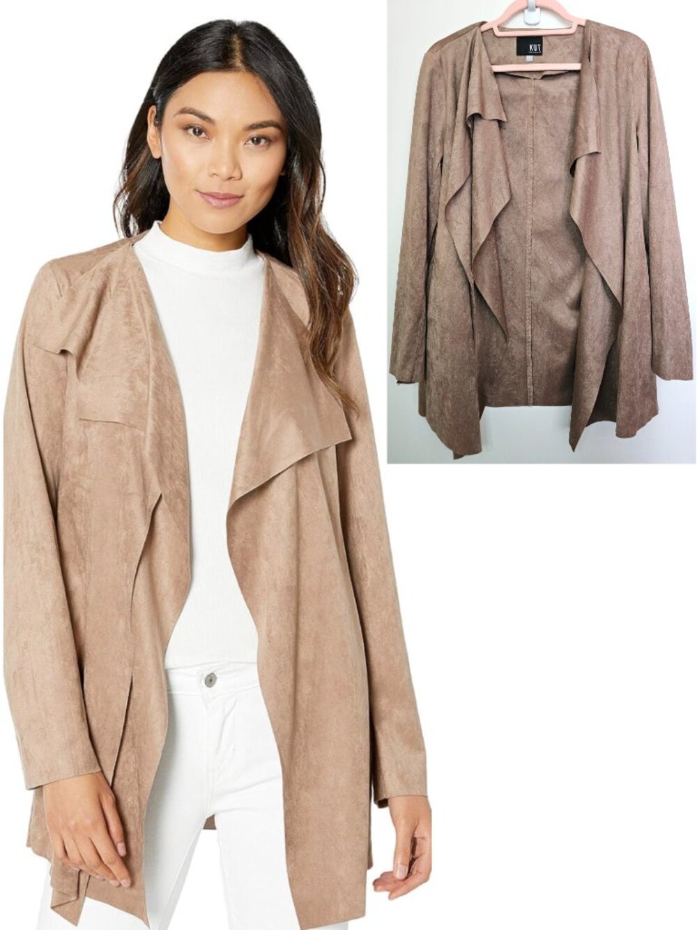 KUT From The Kloth Bernette Long Faux Suede Waterfall Drape Cardigan Jacket Wrap
